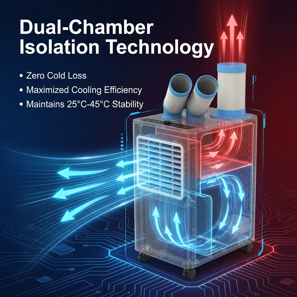 OEM White Metal Body 24 7 Dual Duct Cold Heat Isolation Portable Spot Cooler Pendingin Udara Industri untuk Bengkel
