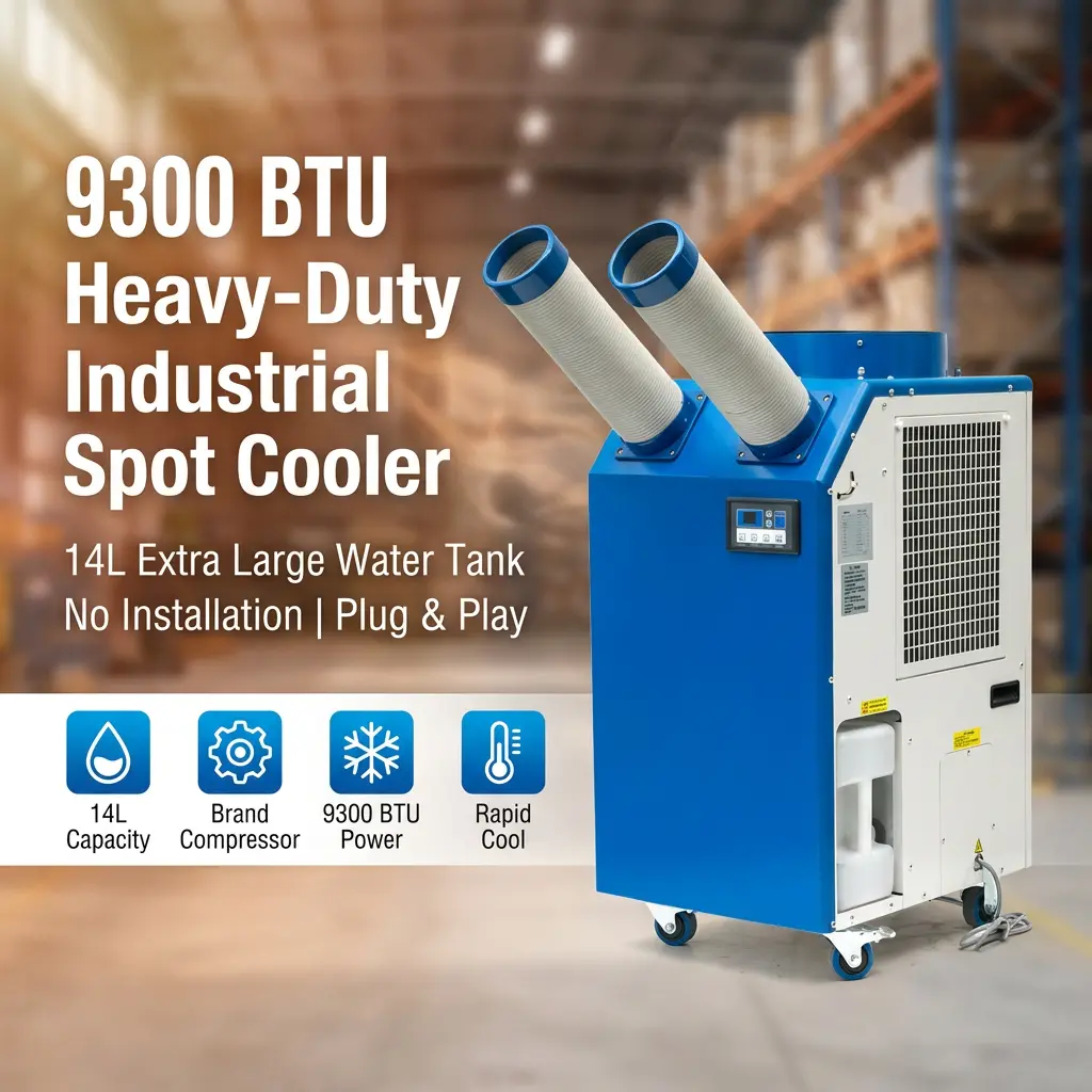 OEM 14L Tangki Besar Daya 2700W 9300BTU Kompresor Putar Pendingin Tempat Portabel AC Industri untuk Bengkel OEM 14L Tangki Besar Daya 2700W 9300BTU Kompresor Putar Pendingin Tempat Portabel AC Industri untuk Bengkel