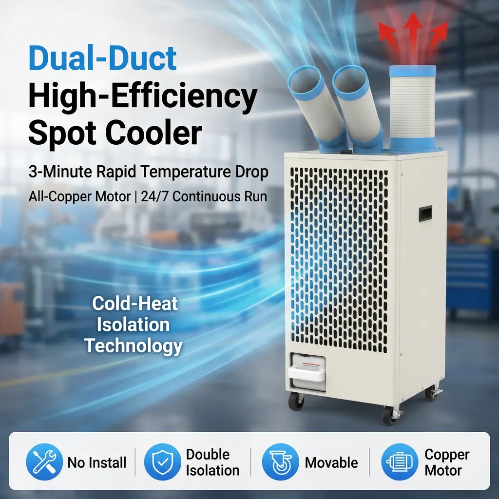 OEM White Metal Body 24 7 Dual Duct Cold Heat Isolation Portable Spot Cooler Pendingin Udara Industri untuk Bengkel OEM White Metal Body 24 7 Dual Duct Cold Heat Isolation Portable Spot Cooler Pendingin Udara Industri untuk Bengkel
